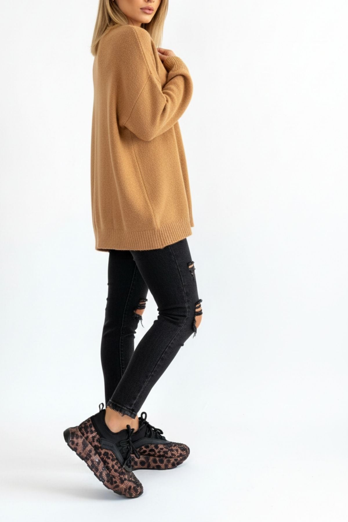 Rimay Kadın Siyah-Kahve Boncuk İşlemeli Spor Ayakkabı