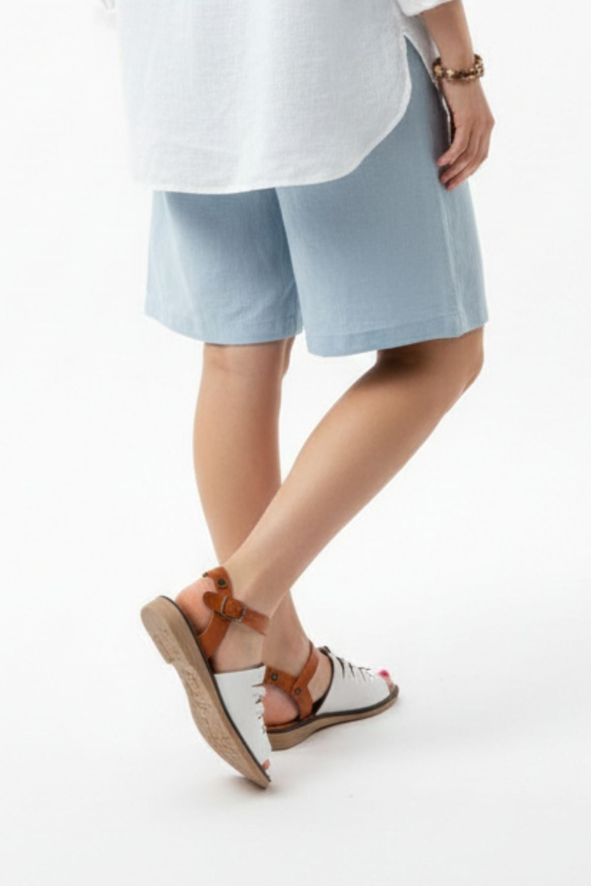 Cynikar Beyaz Hakiki Deri Kadın Sandalet