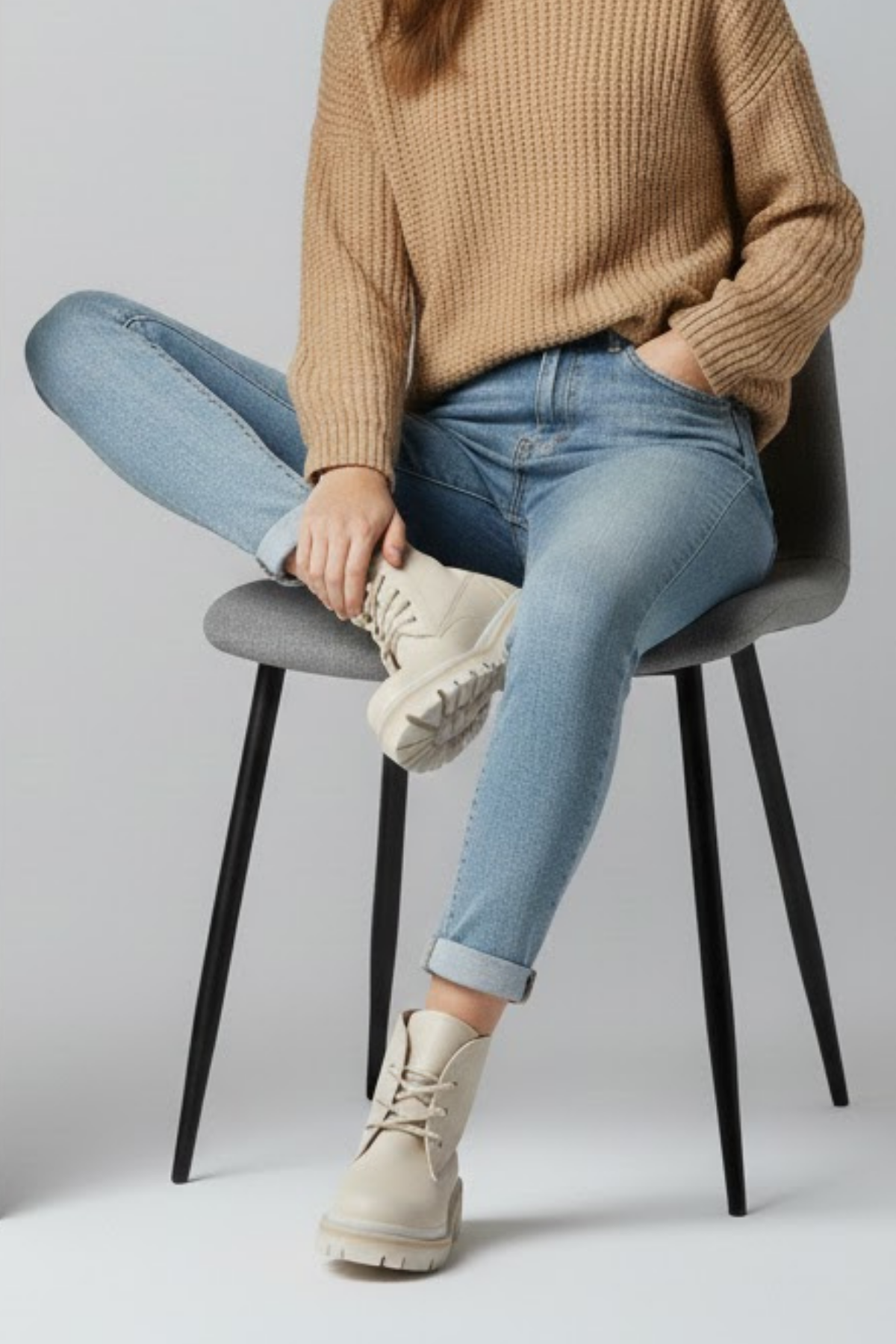 Fonsi Kadın Cilt Kalın Taban Bej Bot