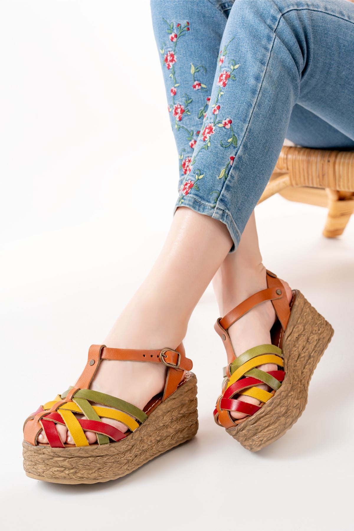 Nergan Multi Hakiki Deri Dolgu Kadın Sandalet