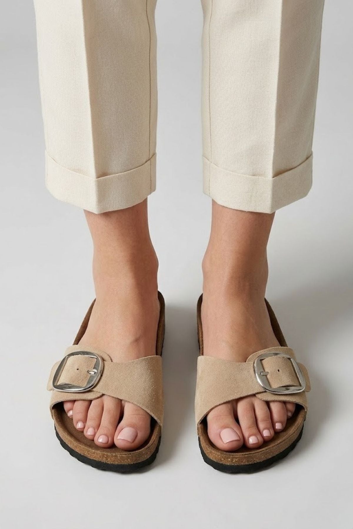 Zooy Kadın Bej Nubuk Tokalı Terlik