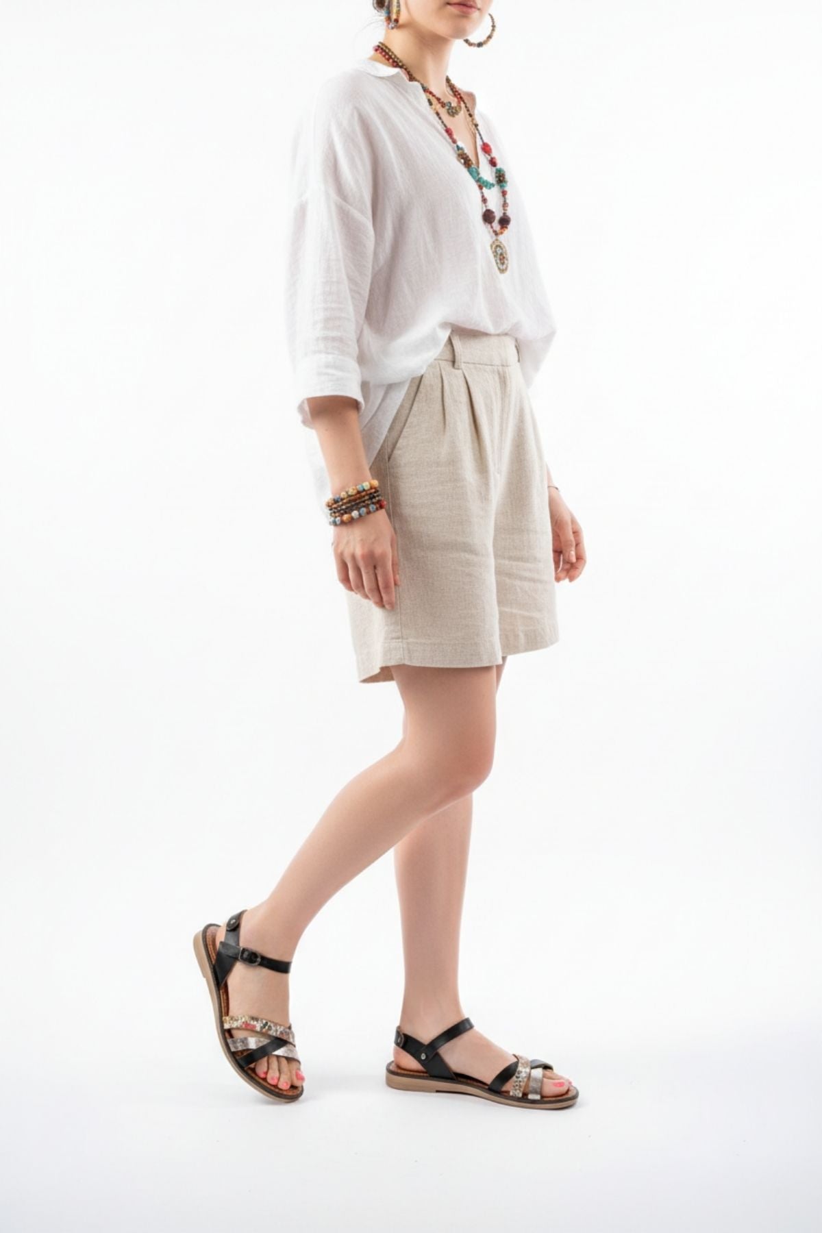 Camerus Siyah Garni Hakiki Deri Kadın Sandalet