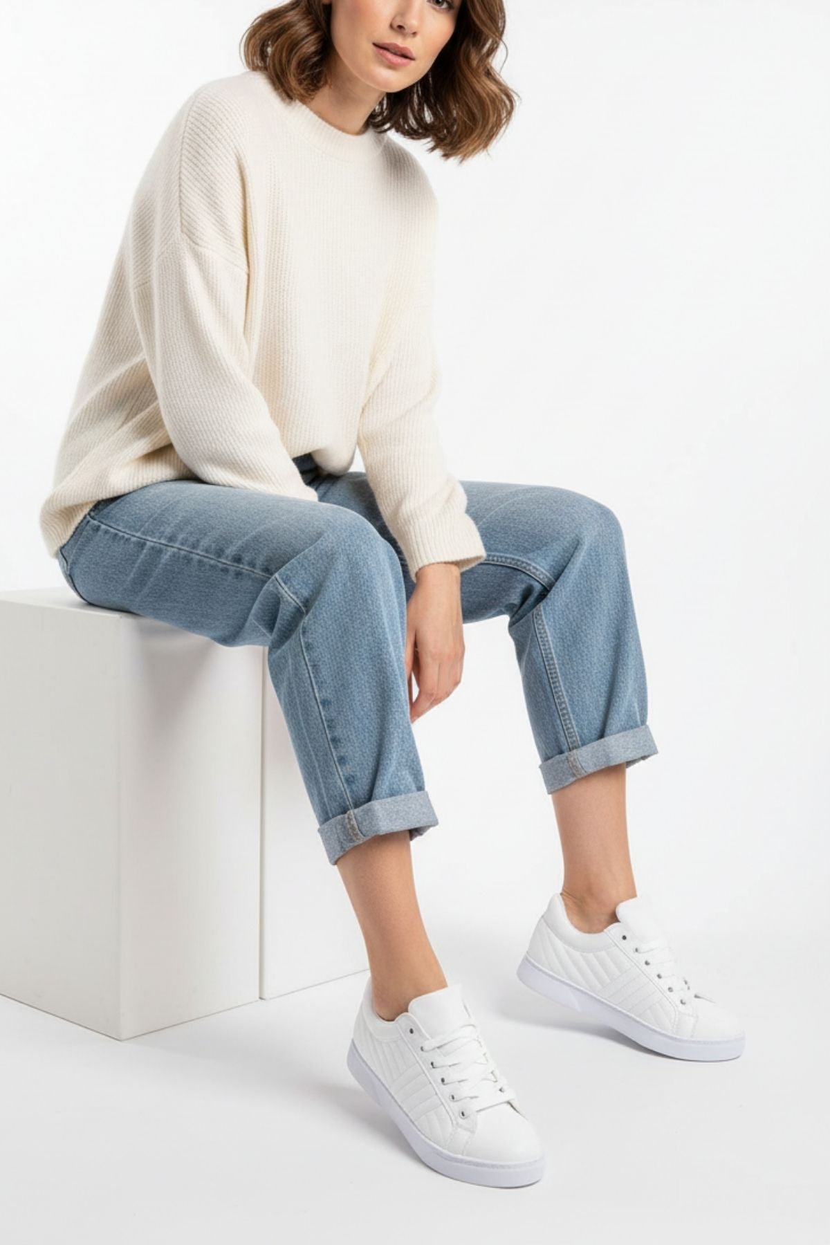 Linz Beyaz Suni Deri Kadın Spor Ayakkabı