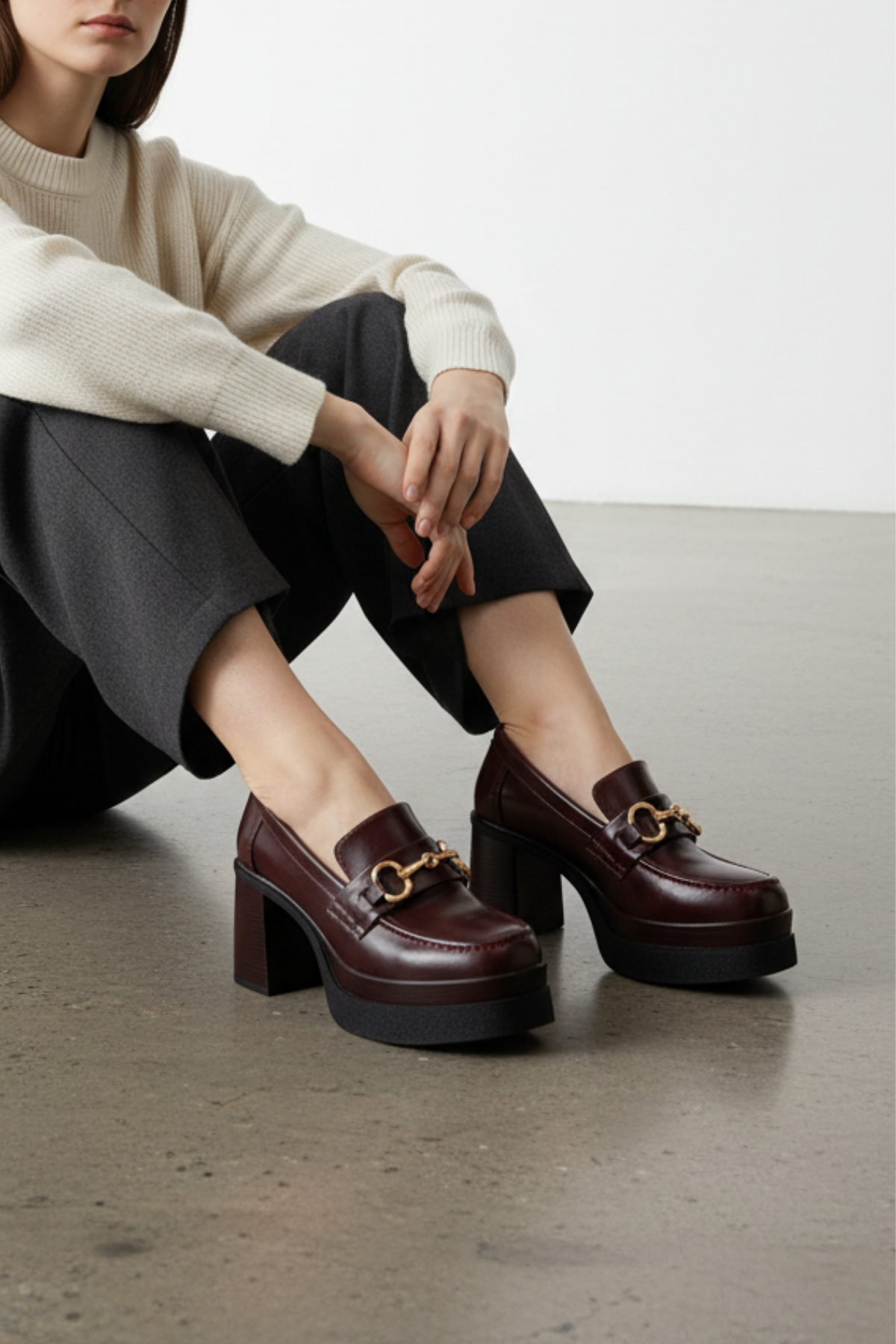 Janset Kadın Bordo Topuklu Loafer Ayakkabı