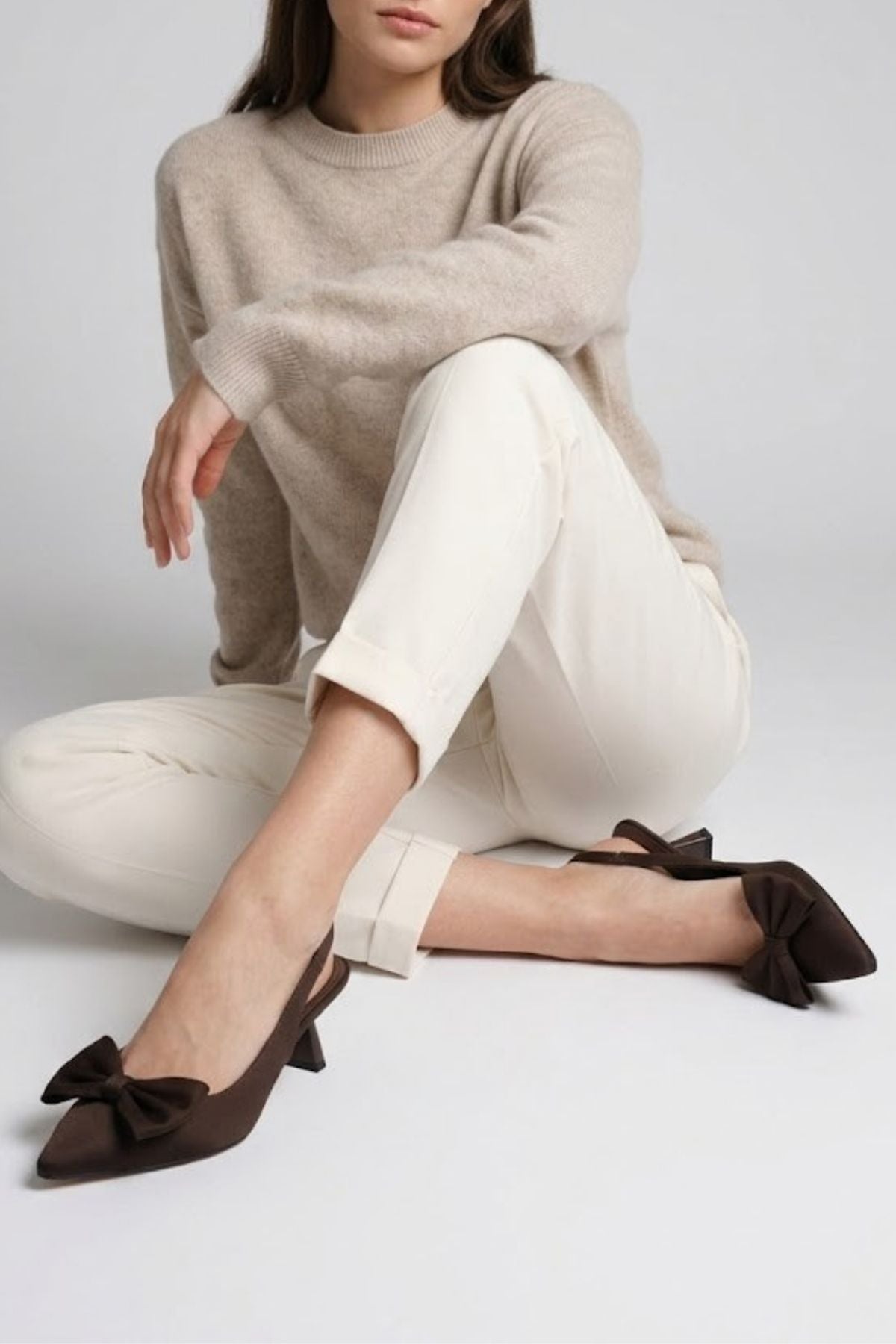 Solvia Kadın Acı Kahve Fiyonklu Slingback Topuklu Ayakkabı