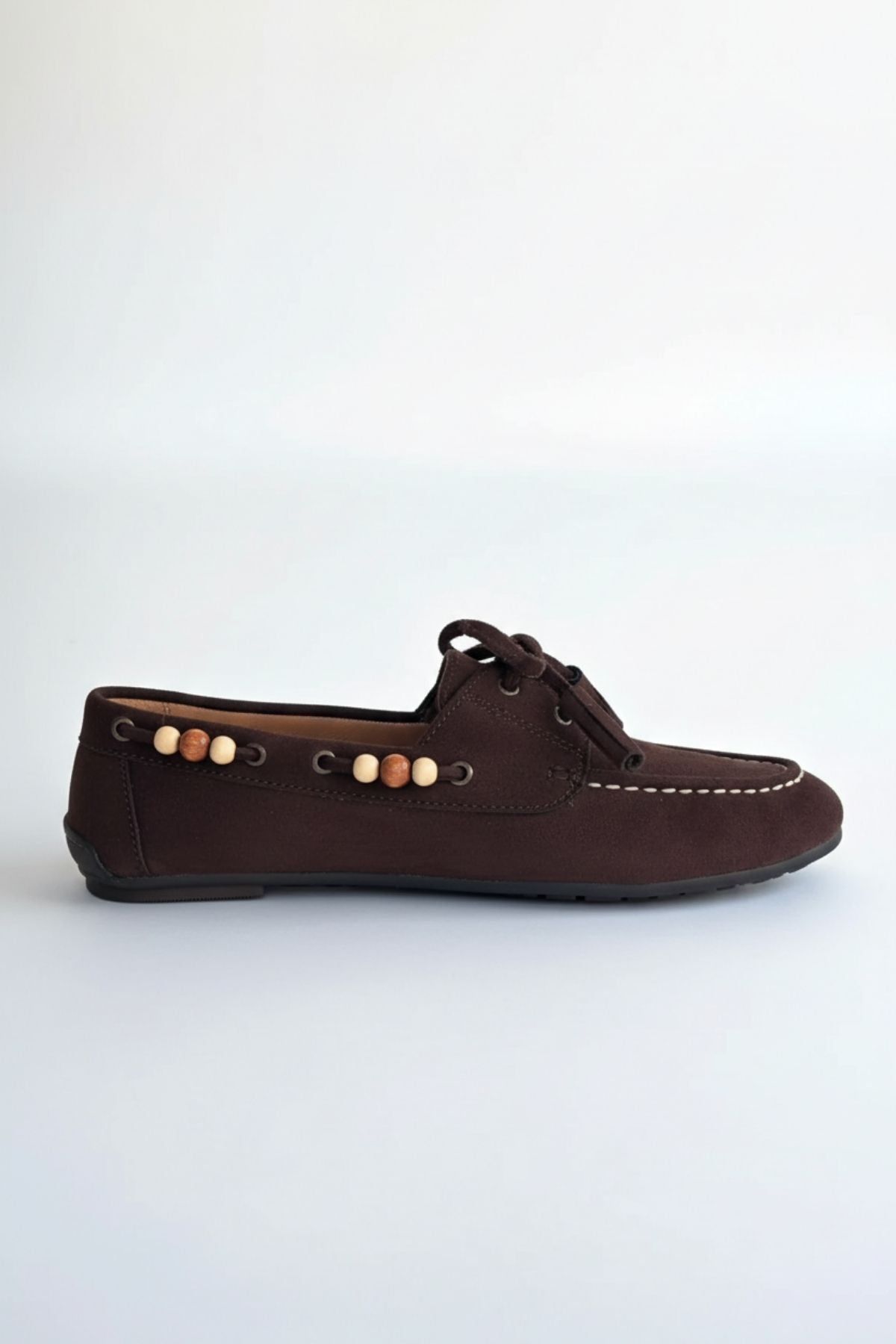 Elora Kadın Kahve Süet Boncuk Detaylı Babet