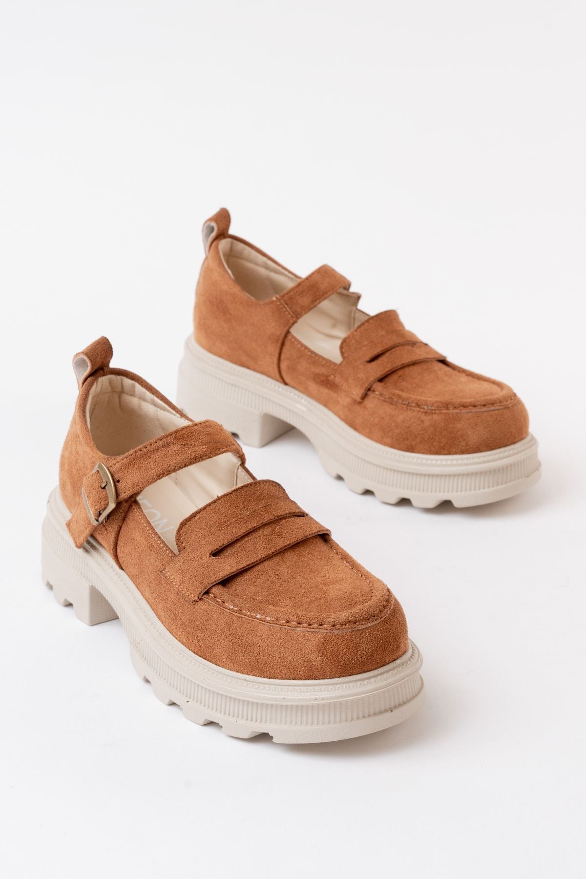 Thalen Taba Süet Kadın Günlük Yüksek Tabanlı Loafer Ayakkabı