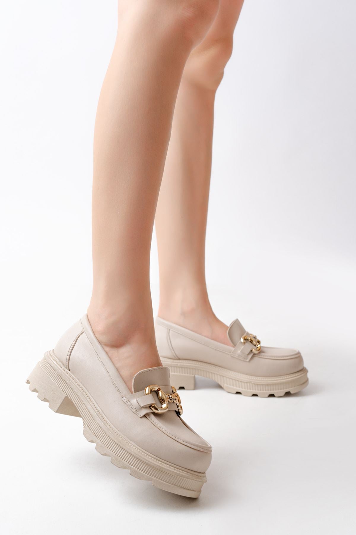 Janhun Bej Yüksek Tabanlı Loafer Ayakkabı 745-773BEJ