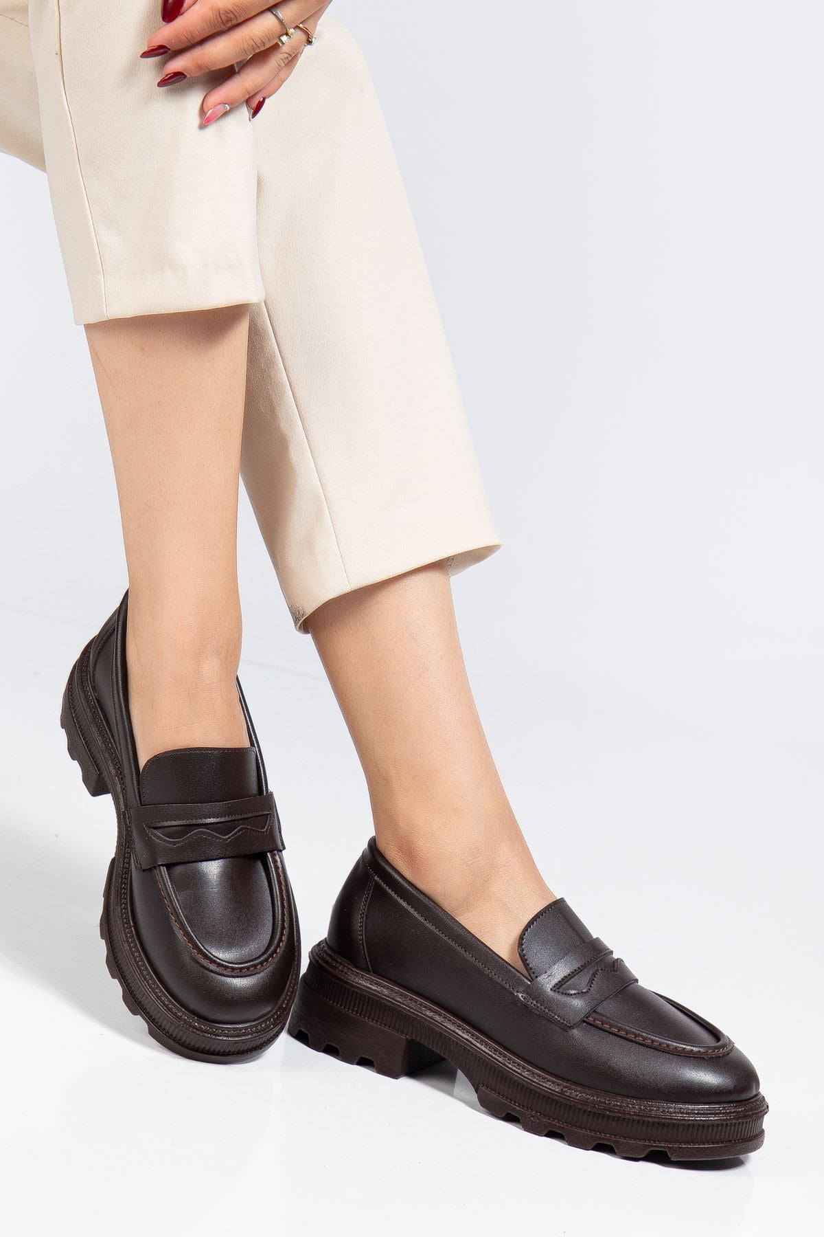 Renesa Kahve Yüksek Tabanlı Loafer Ayakkabı