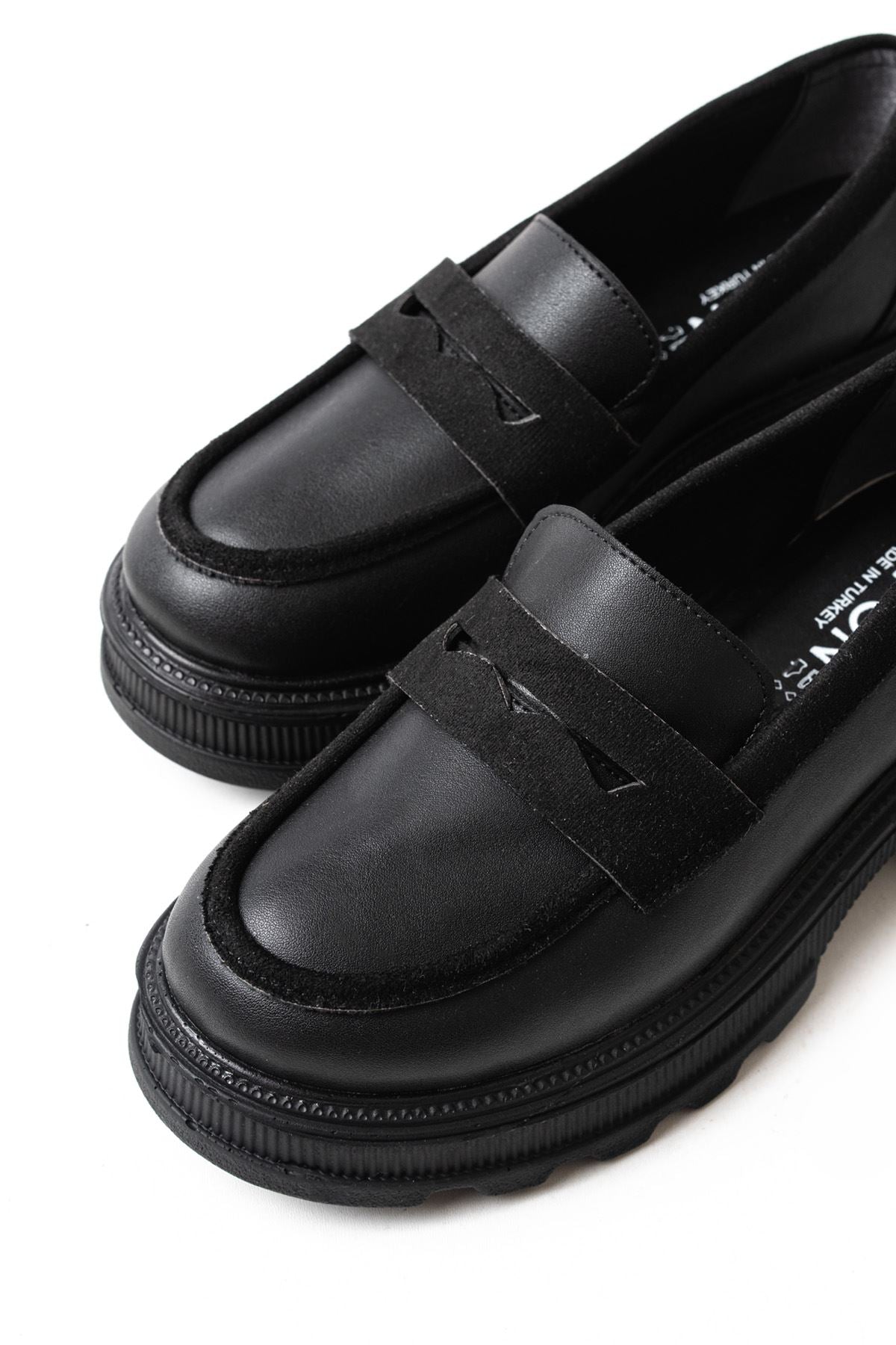 Renesa Siyah Günlük Yüksek Tabanlı Loafer Ayakkabı