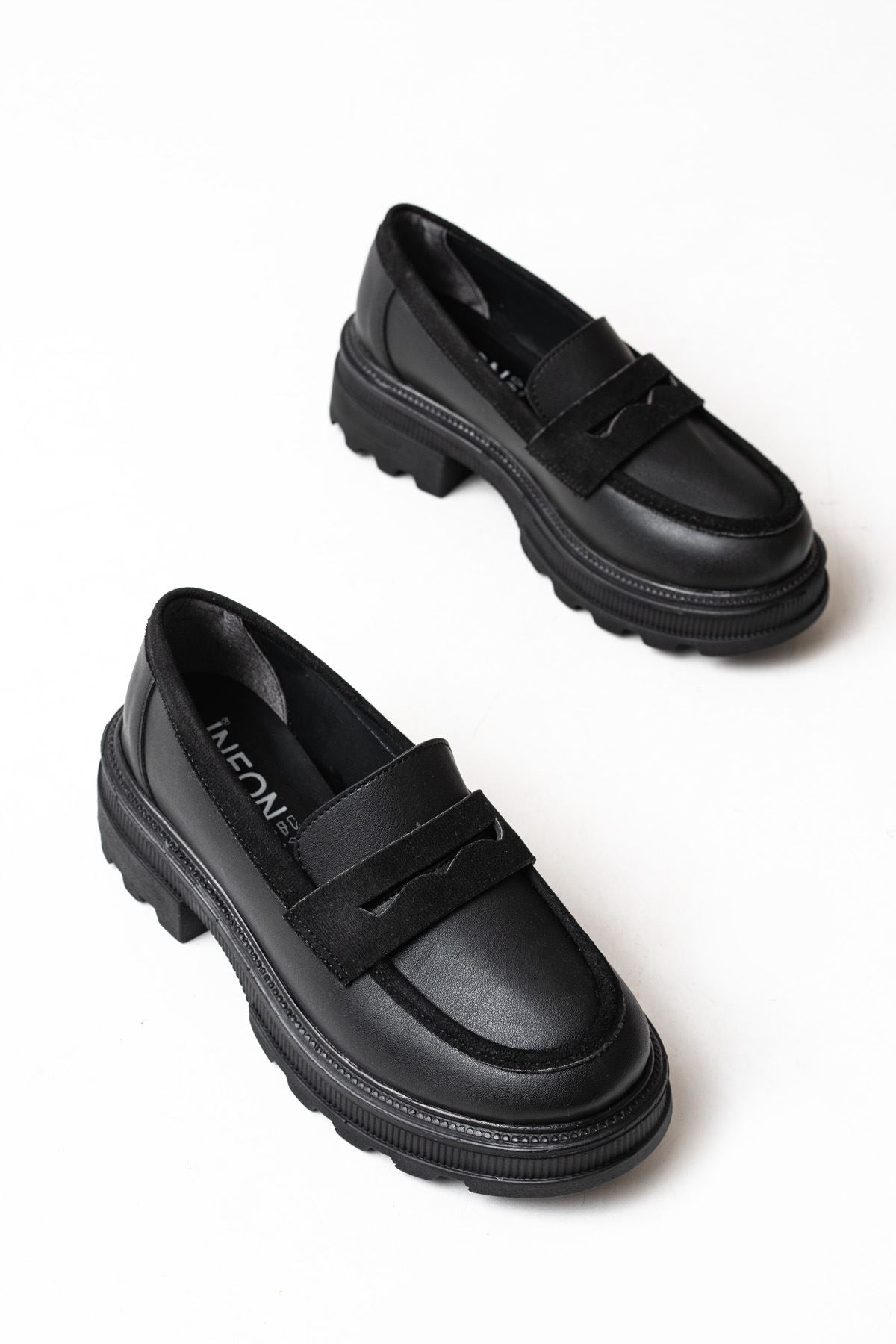 Renesa Siyah Günlük Yüksek Tabanlı Loafer Ayakkabı