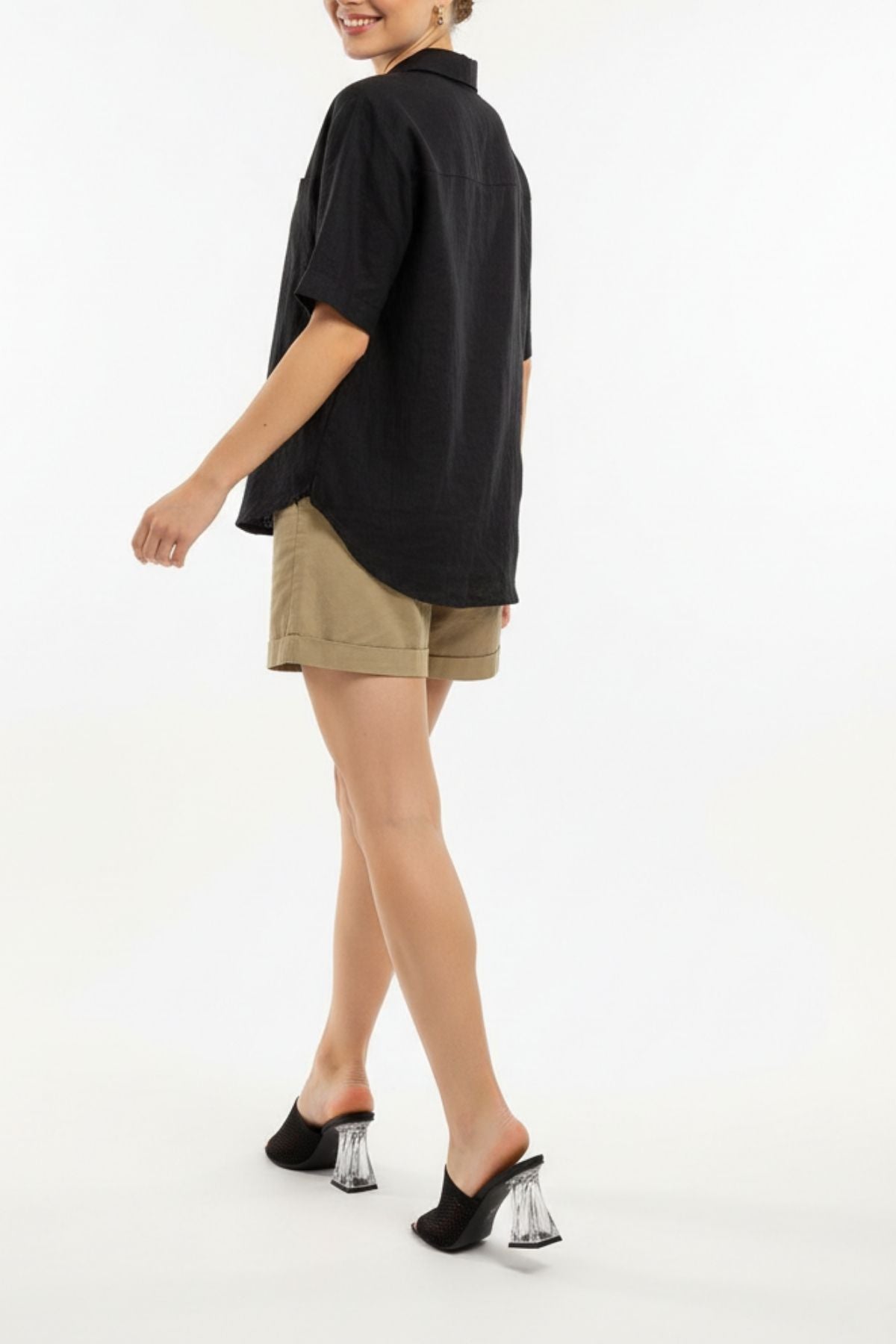 Akva Kadın Siyah Triko Şeffaf Topuklu Terlik