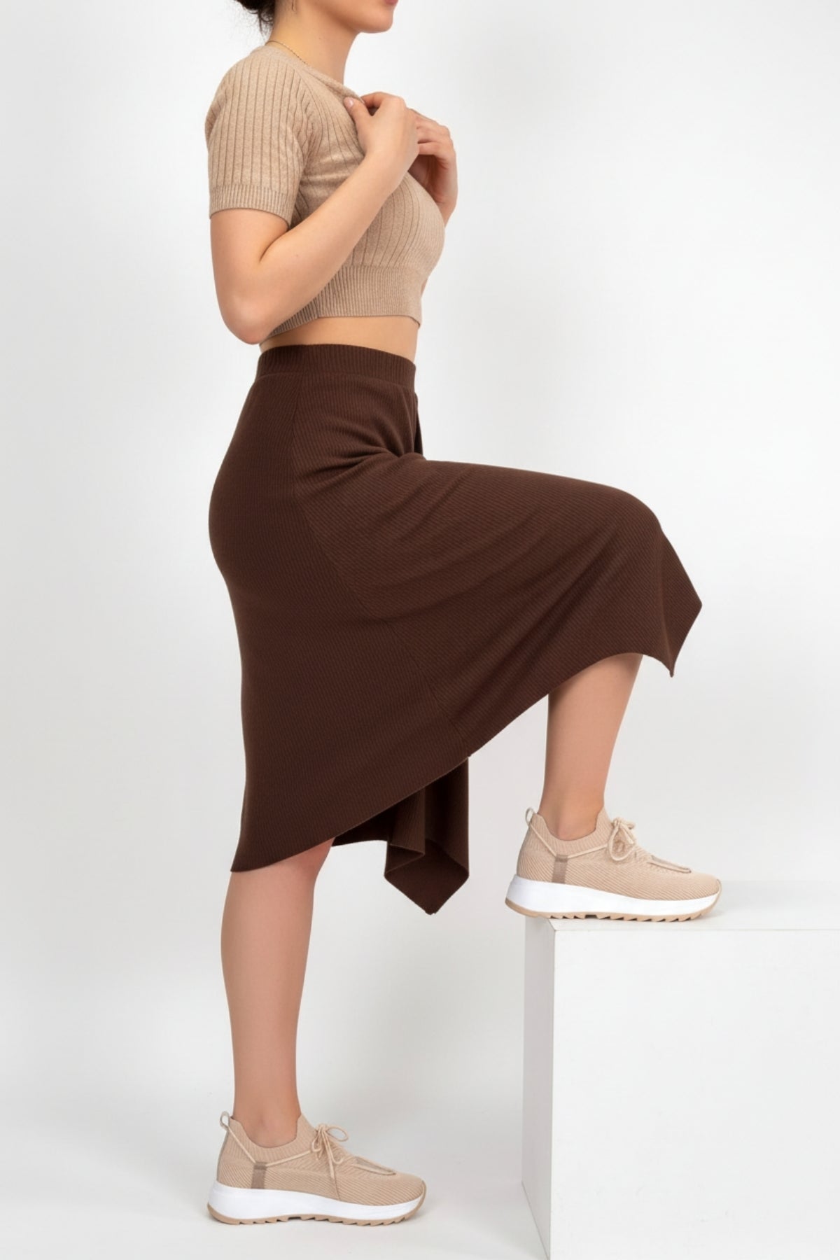 Renji Kadın Bej Triko Bağcıklı Spor Ayakkabı