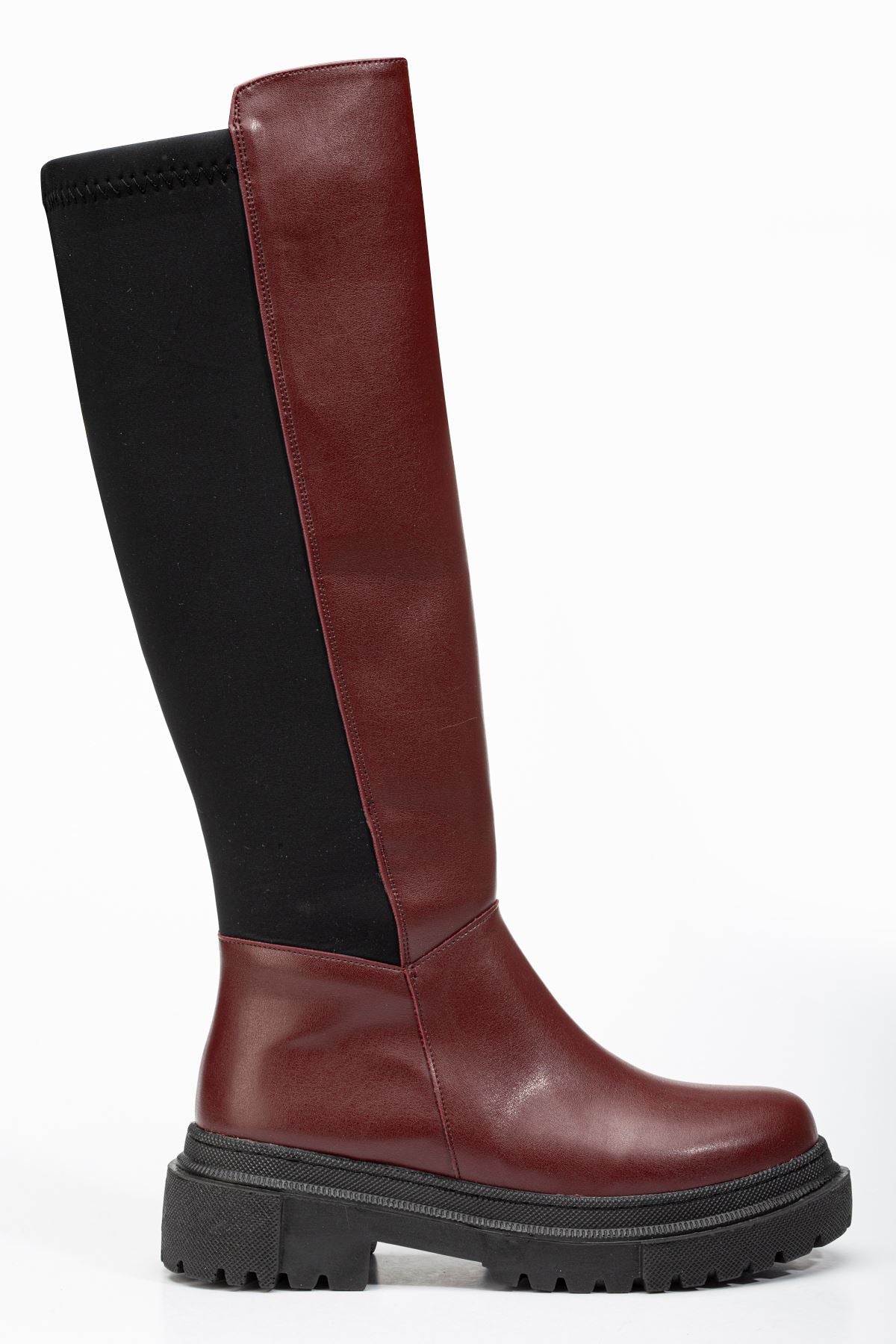 Razye Bordo Arkası Streç Fermuarlı Kadın Çizme 812-305BRD