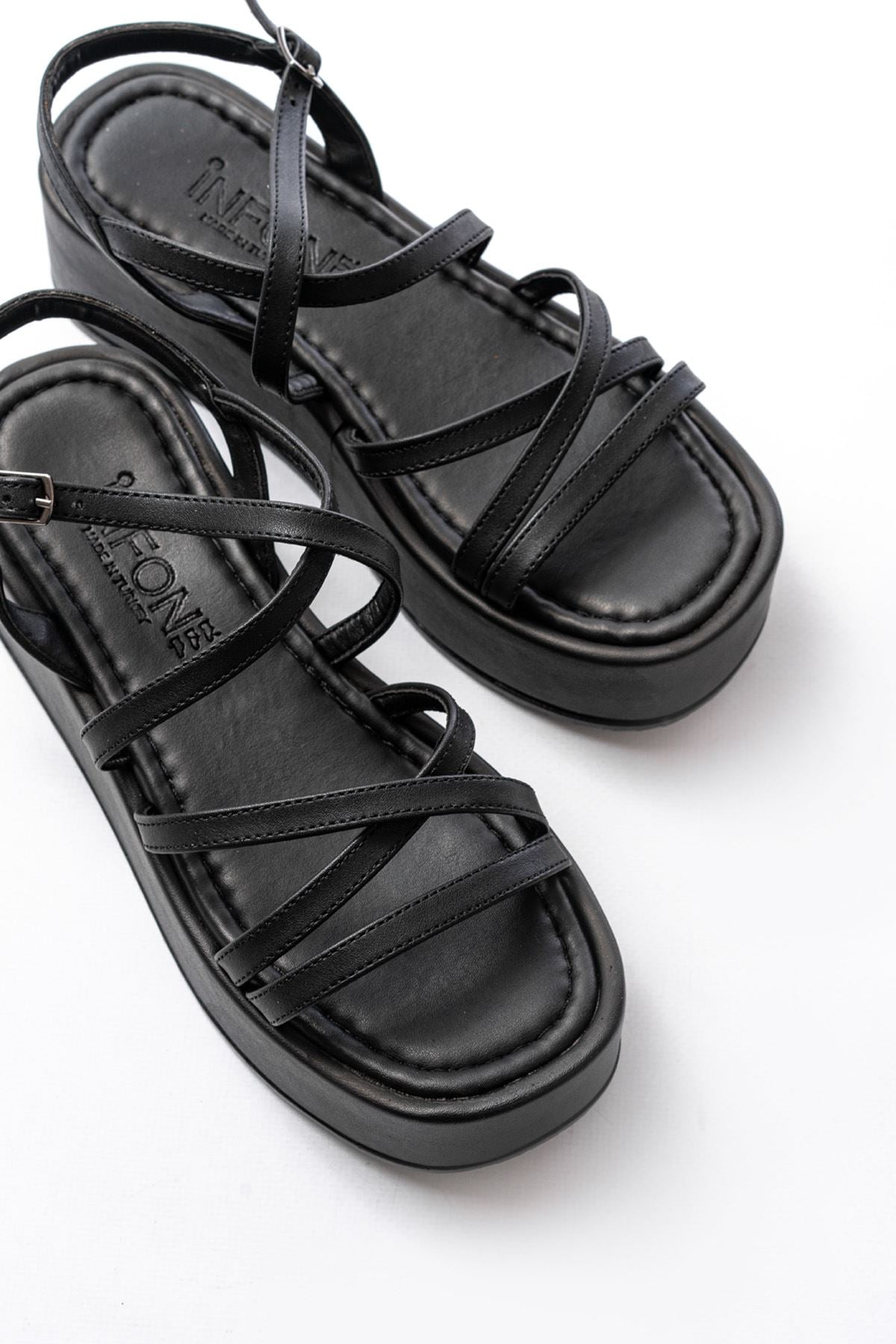 Vamonty Siyah Dolgu Kadın Sandalet