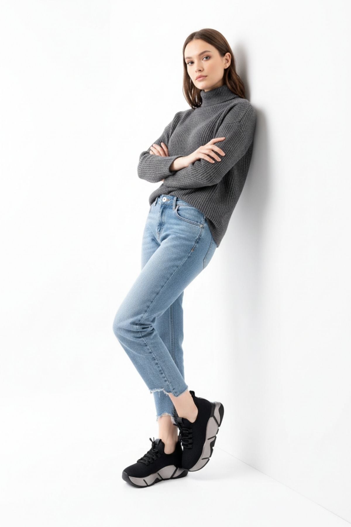 Brumli Siyah Platin Bağcıklı Fileli Renkli Taban Günlük Kadın Spor Ayakkabı RS-400SYHP