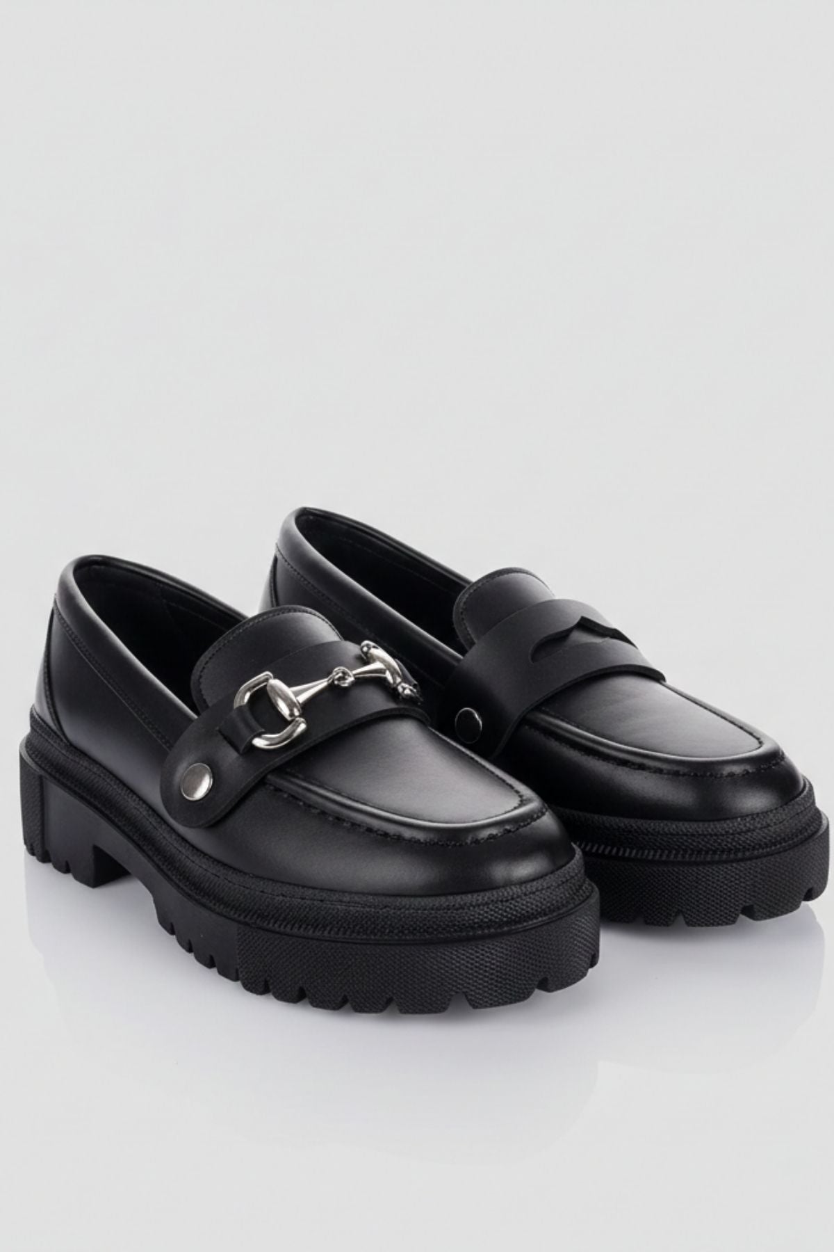Edam Çift Tokalı Kadın Siyah Loafer Ayakkabı