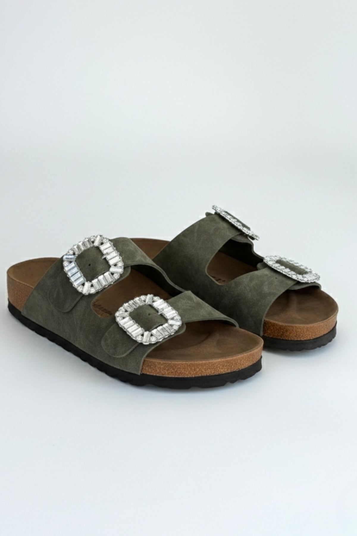 Nool Kadın Yeşil Tokalı Nubuk Terlik