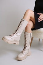 Menad Kadın Bej Bağcıklı Diz Altı Çizme