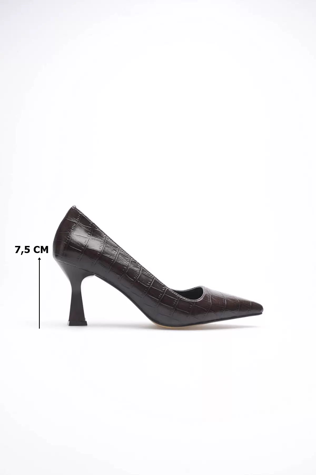 Lessa Acı Kahve Kroko Sivri Burun Orta Topuklu Kadın Stiletto TR20MS02G