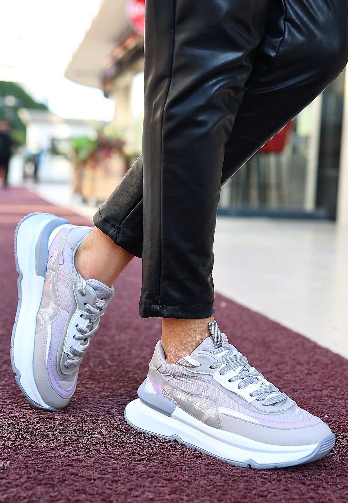 Aleh Kadın Gri Çift Bağcıklı Spor Ayakkabı