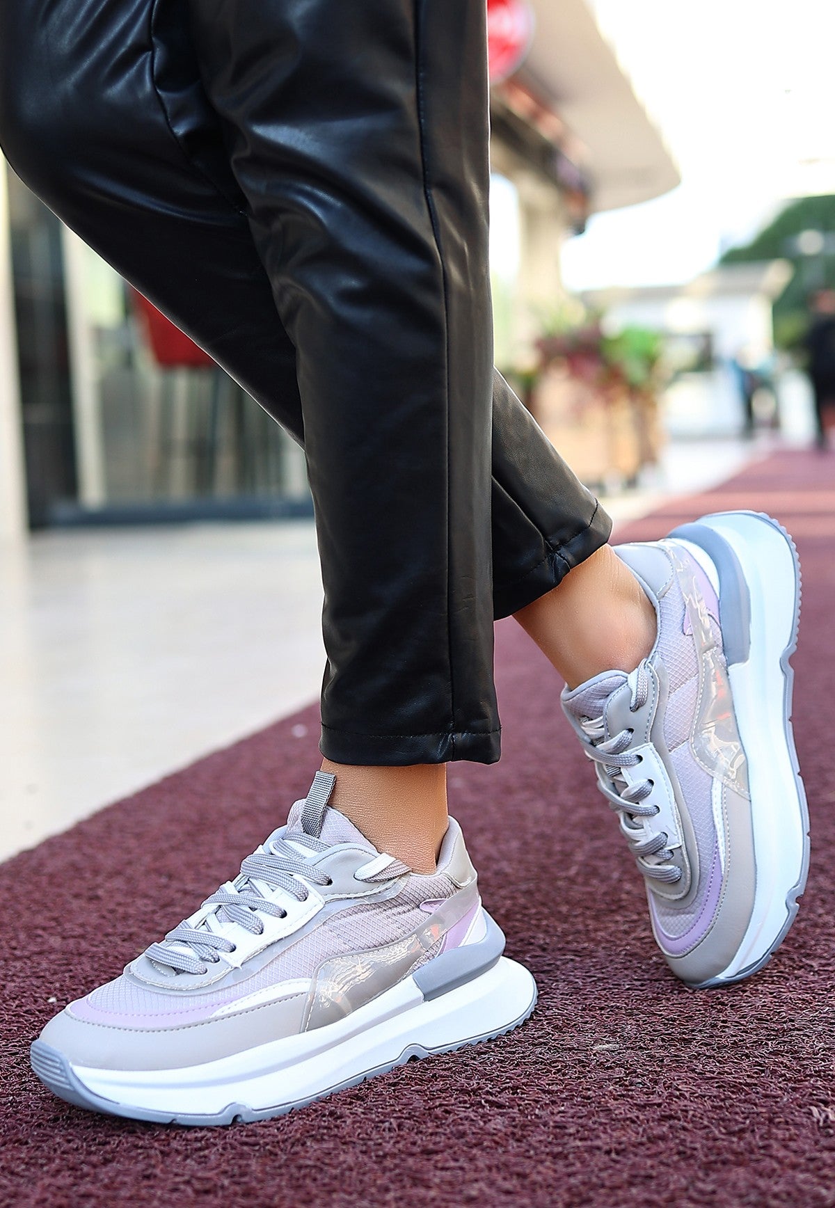 Aleh Kadın Gri Çift Bağcıklı Spor Ayakkabı