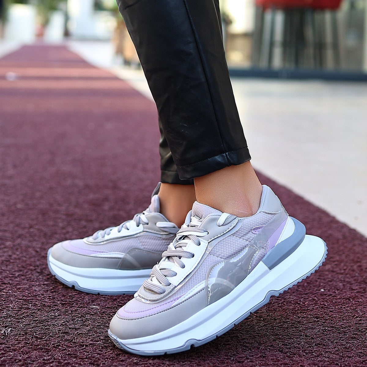 Aleh Kadın Gri Çift Bağcıklı Spor Ayakkabı