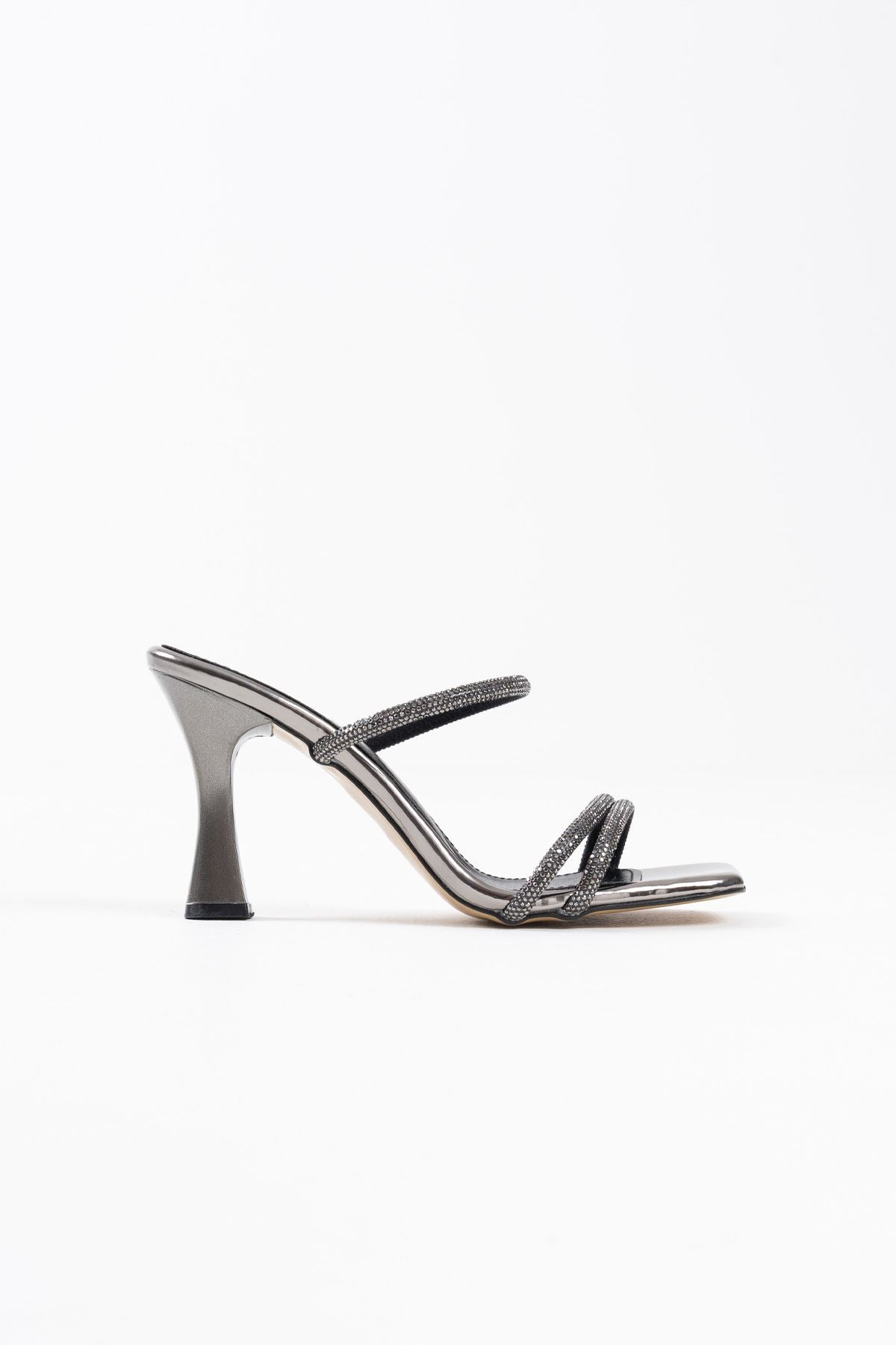 Alvina Kadın Füme Ayna Taşlı Topuklu Abiye Ayakkabı