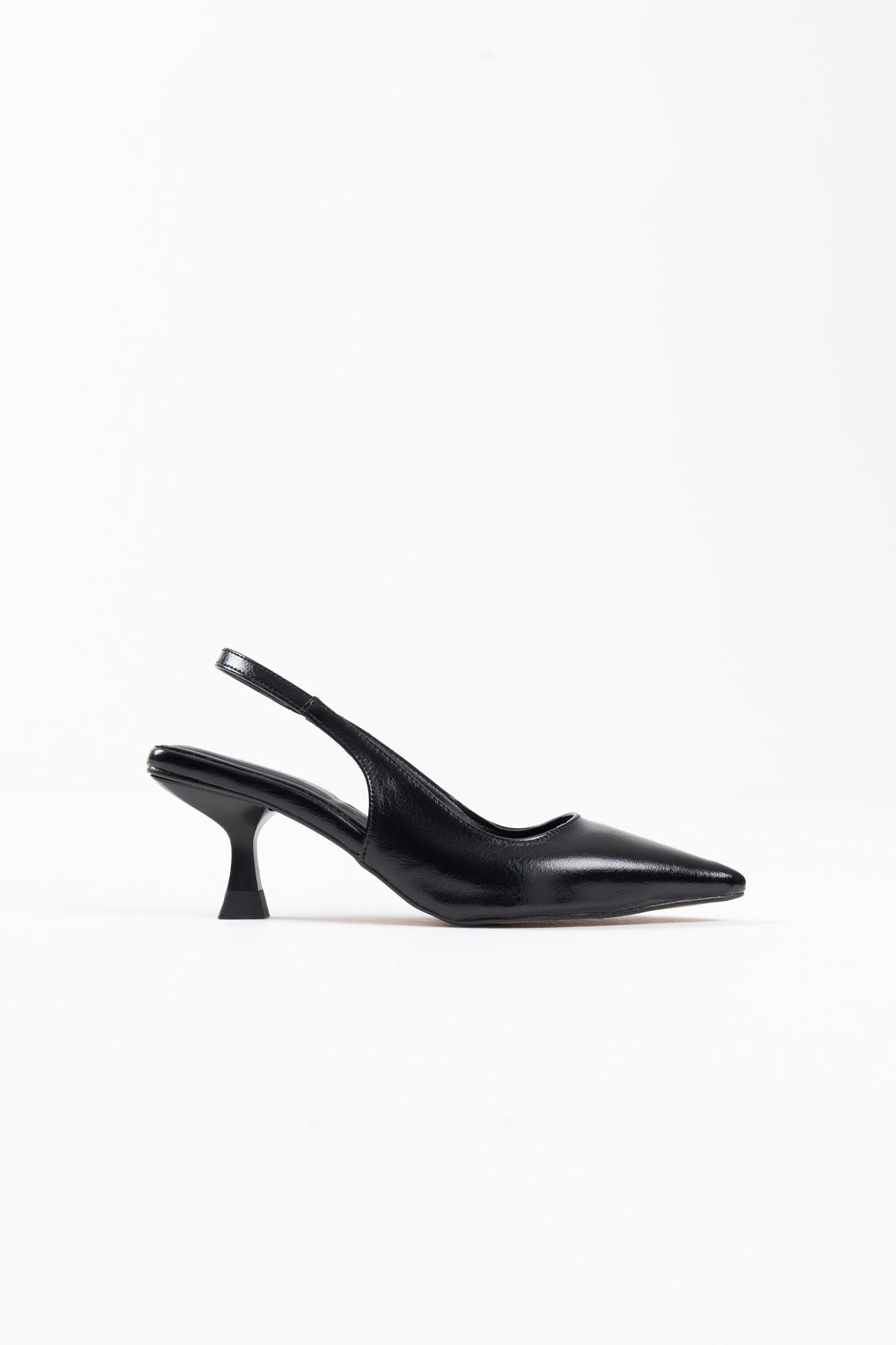 Angelica Kadın Siyah Kırışık Rugan Topuklu Ayakkabı