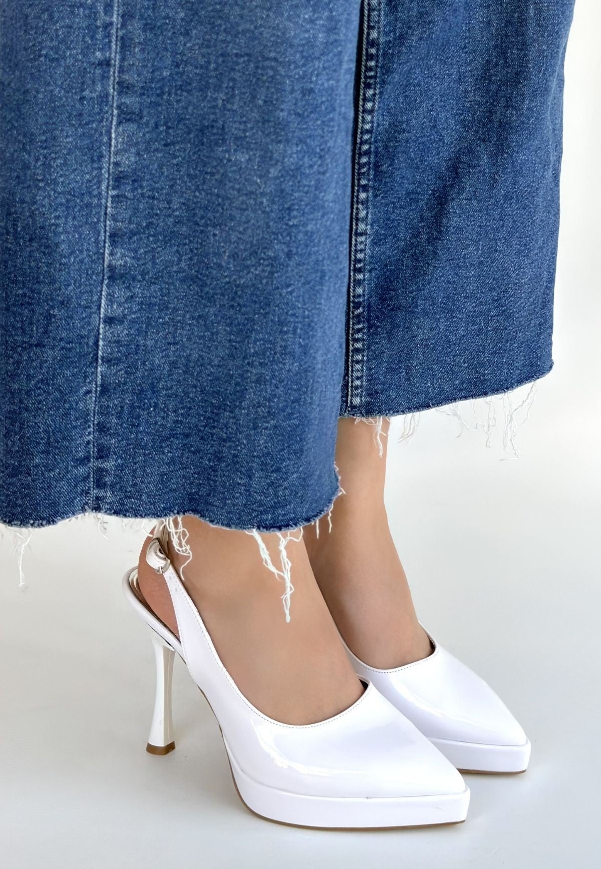 Arim Kadın Beyaz Rugan Platform Topuklu Ayakkabı