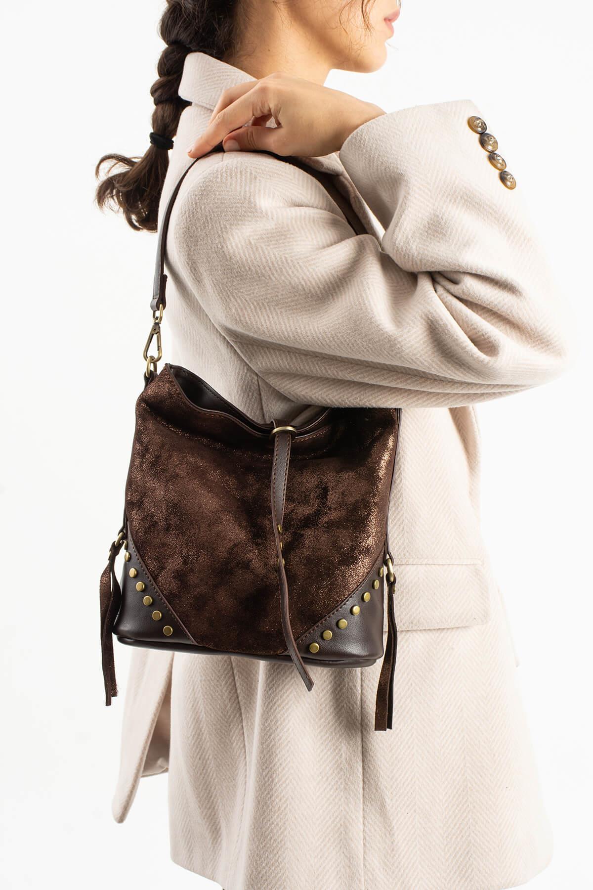 ATHERYA Hakiki Süet Deri Kadın Omuz Çantası