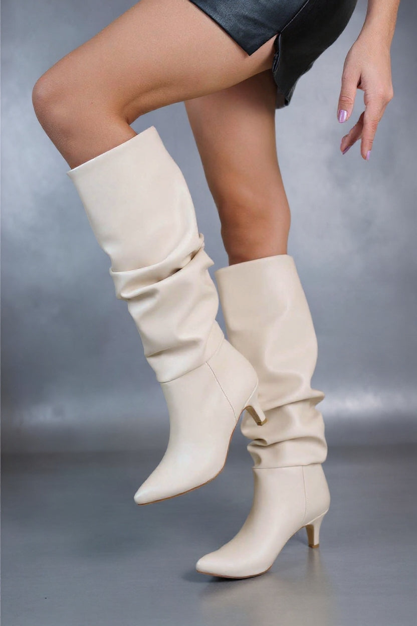 Aybin Bej Körüklü İnce Topuklu Kadın Çizme