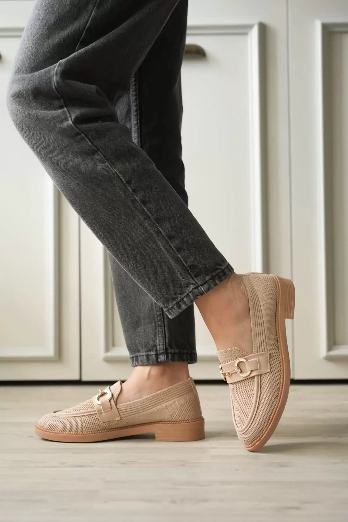 Kafv Bej Metay Detaylı Loafer Ayakkabı