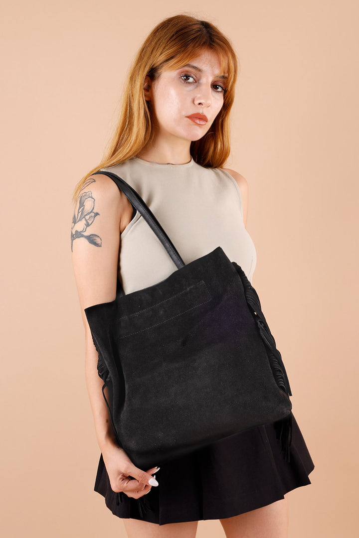 Belona Hakiki Süet Deri Kadın Omuz Çantası - Mini çanta hediyeli