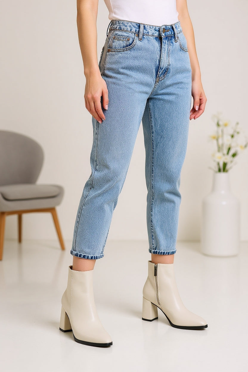 Biya Kadın Bej Kalın Topuklu Bot