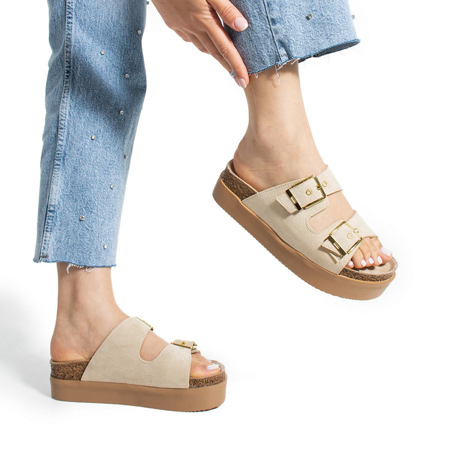 Blake Kadın Ayarlanabilir Tokalı Ten Süet Terlik