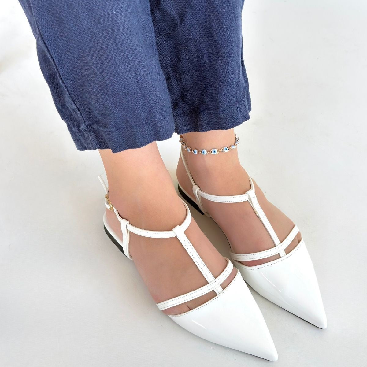 Canca Kadın Beyaz Rugan Babet Ayakkabı