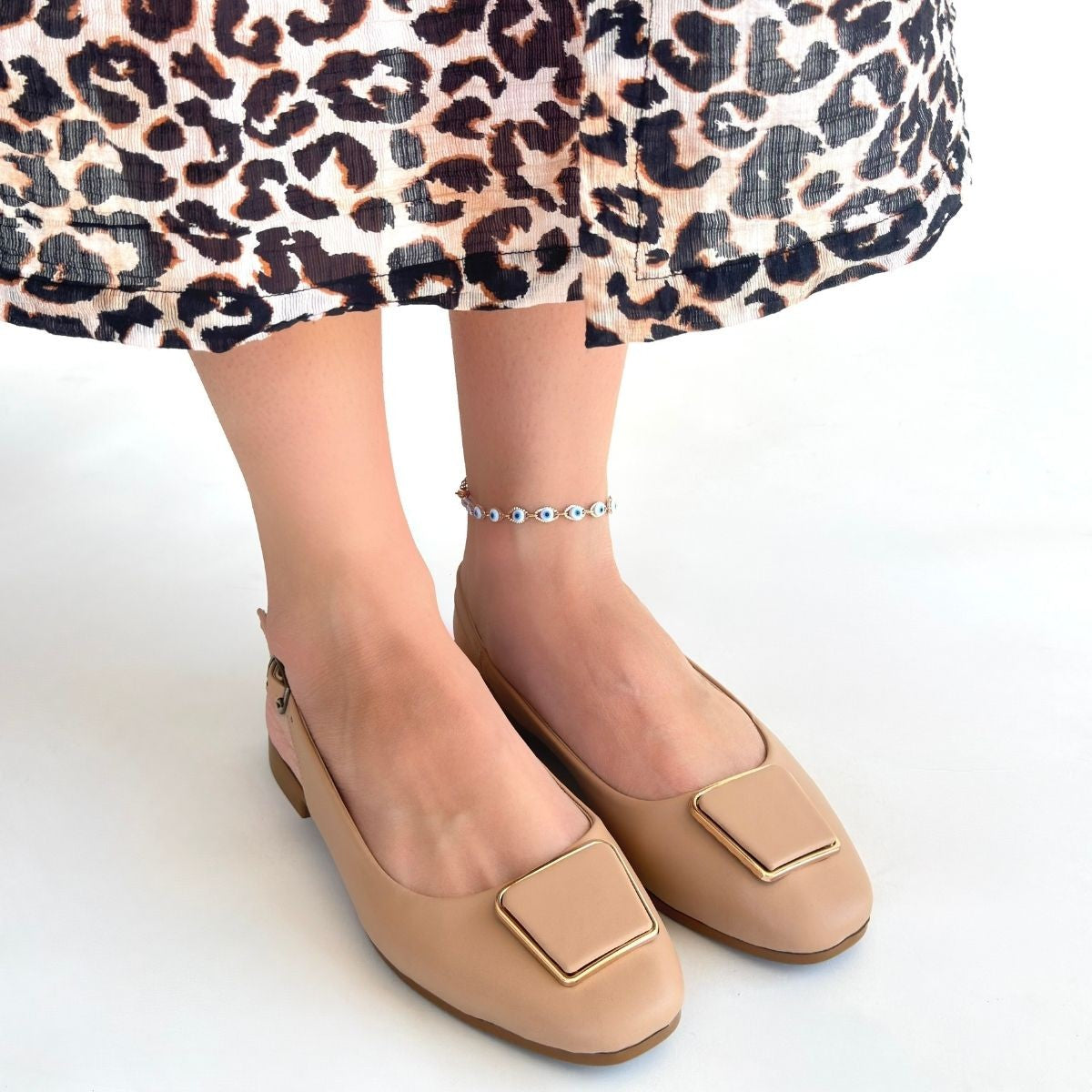 Canka Kadın Nude Kare Tokalı Babet Ayakkabı