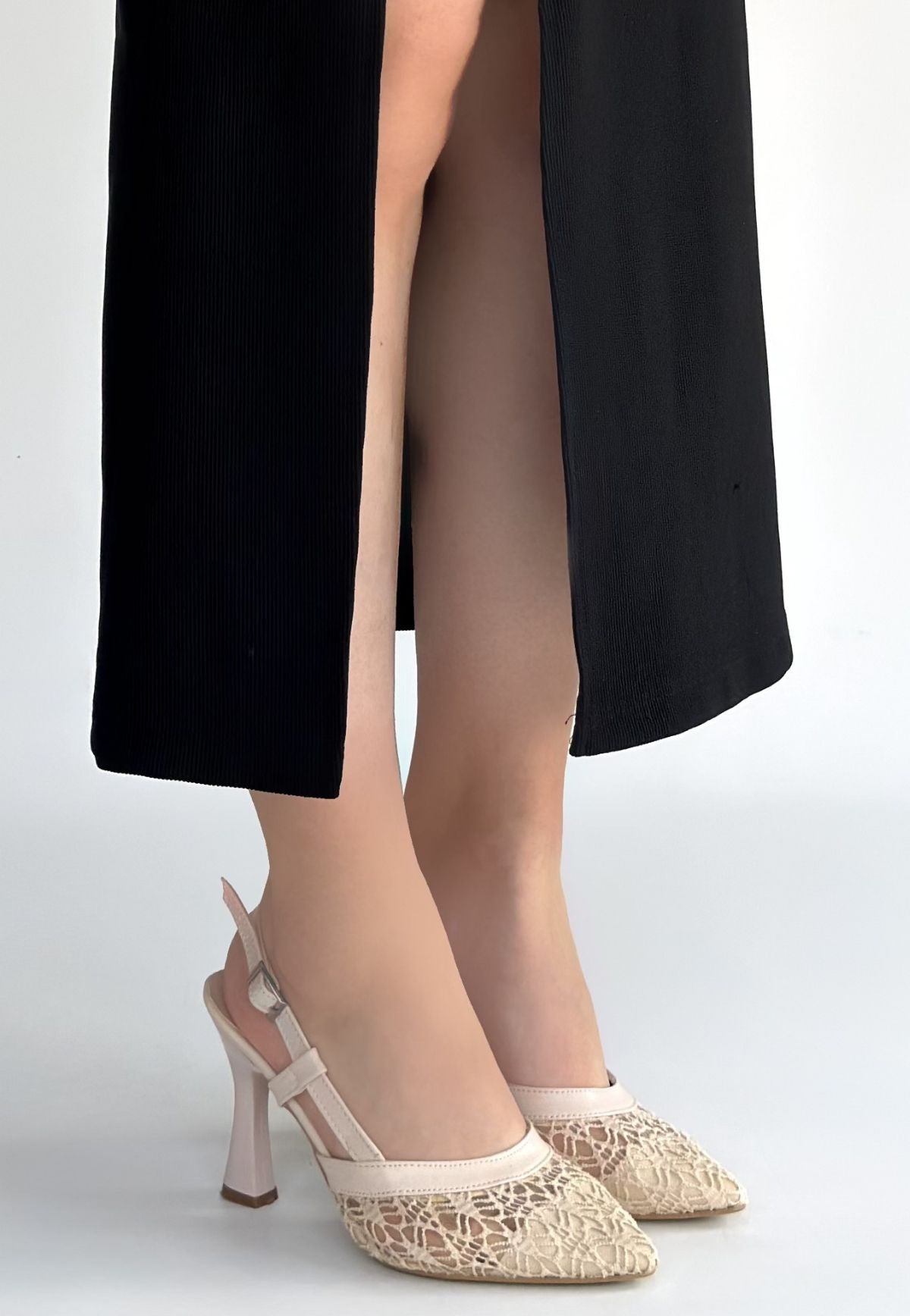 Ceta Kadın Bej Tül Detaylı Topuklu Ayakkabı