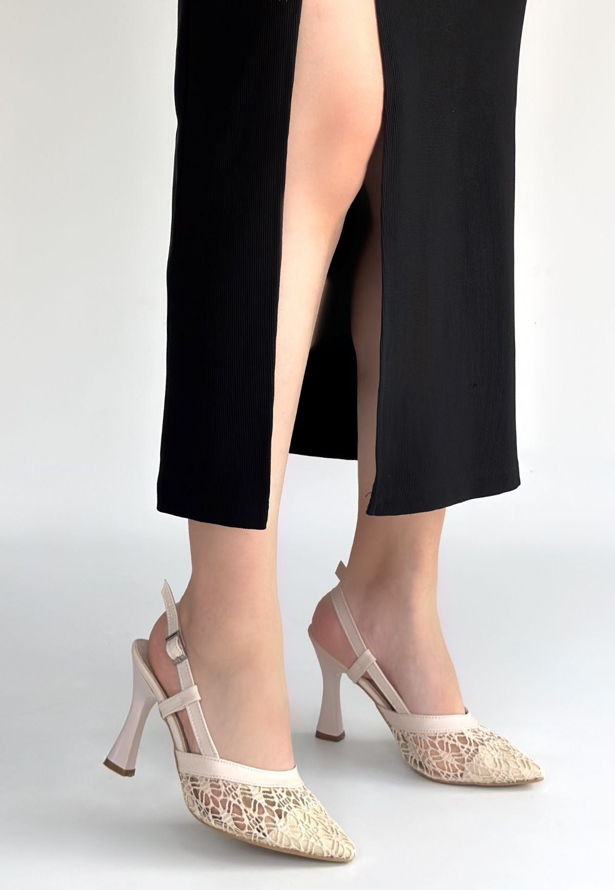 Ceta Kadın Bej Tül Detaylı Topuklu Ayakkabı