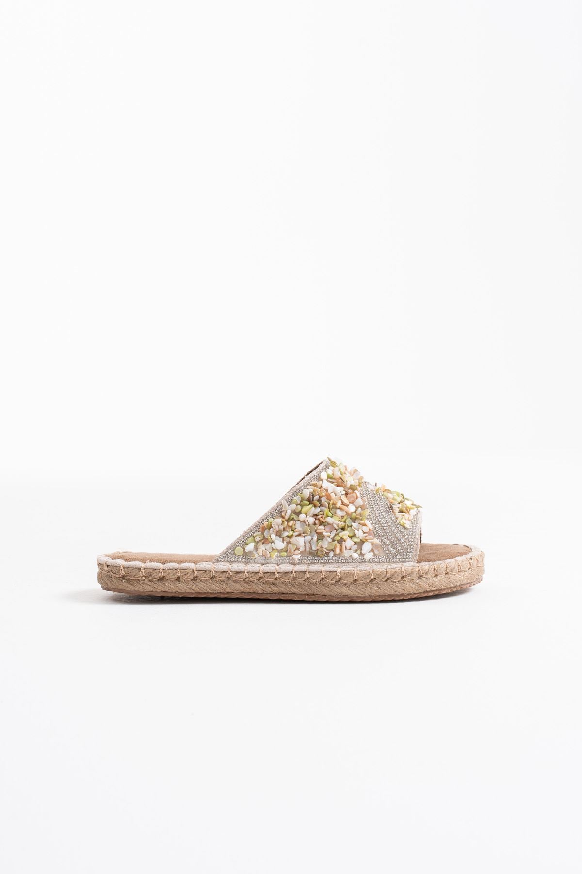 Dennis Kadın Bej Taş İşlemeli Terlik