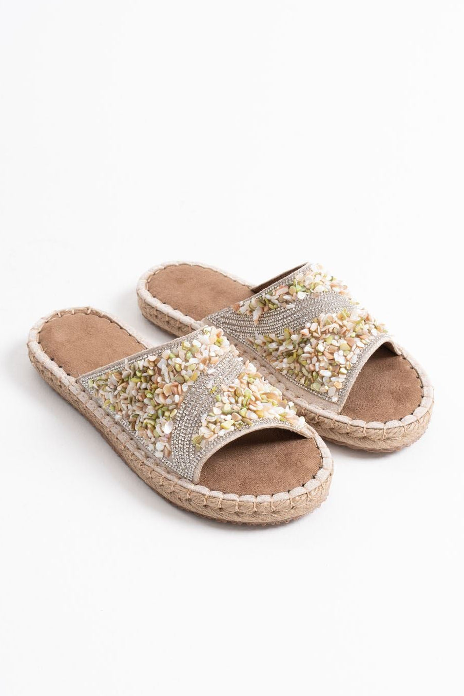 Dennis Kadın Bej Taş İşlemeli Terlik