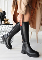 Diona Kadın Siyah Diz Altı Streç Detaylı Çizme
