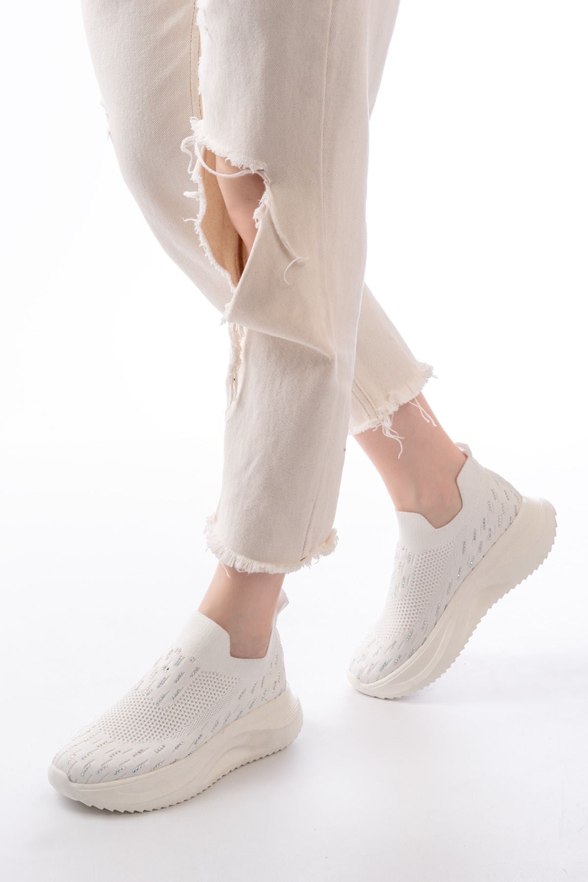 Lahotse Beyaz Fileli Faillant Taban Taş Aksesuarlı Spor Ayakkabı