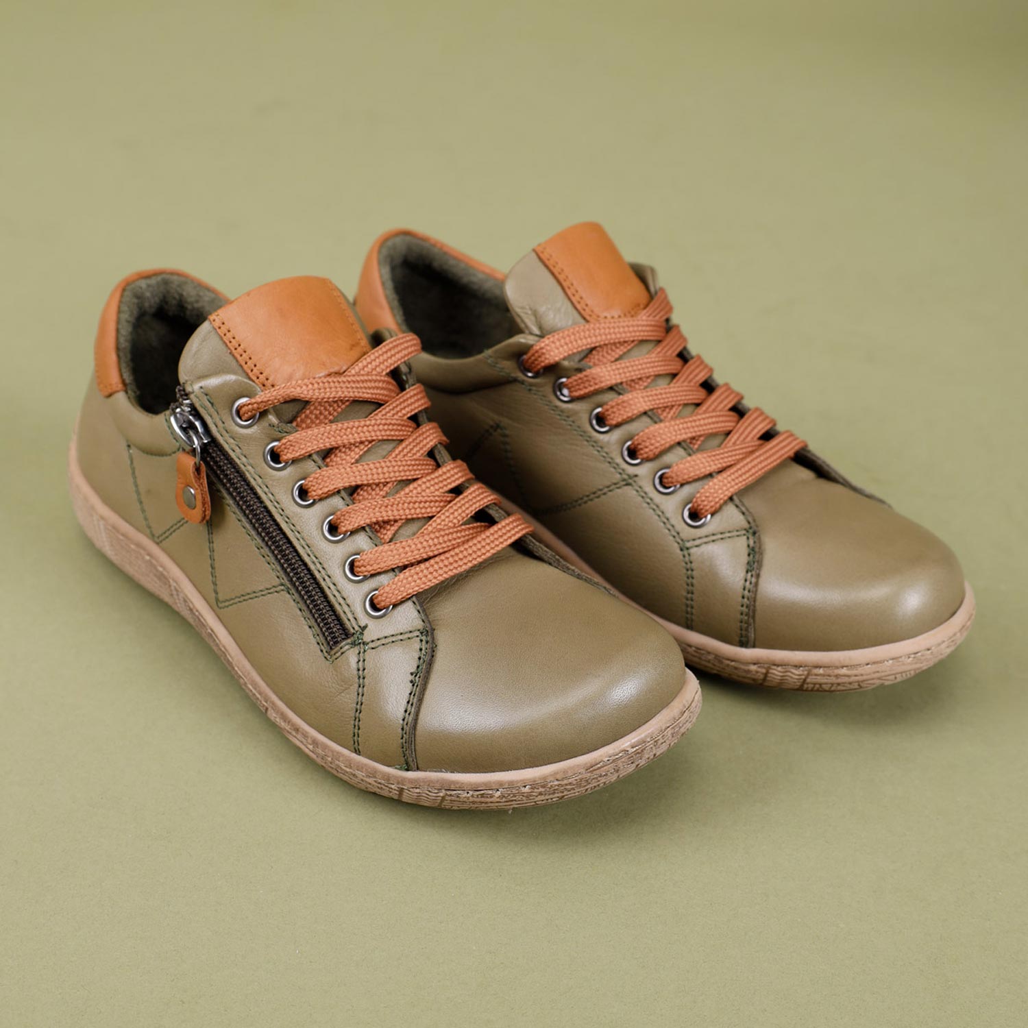 Dobran Kadın Hakiki Deri Yeşil Taba Günlük Ayakkabı