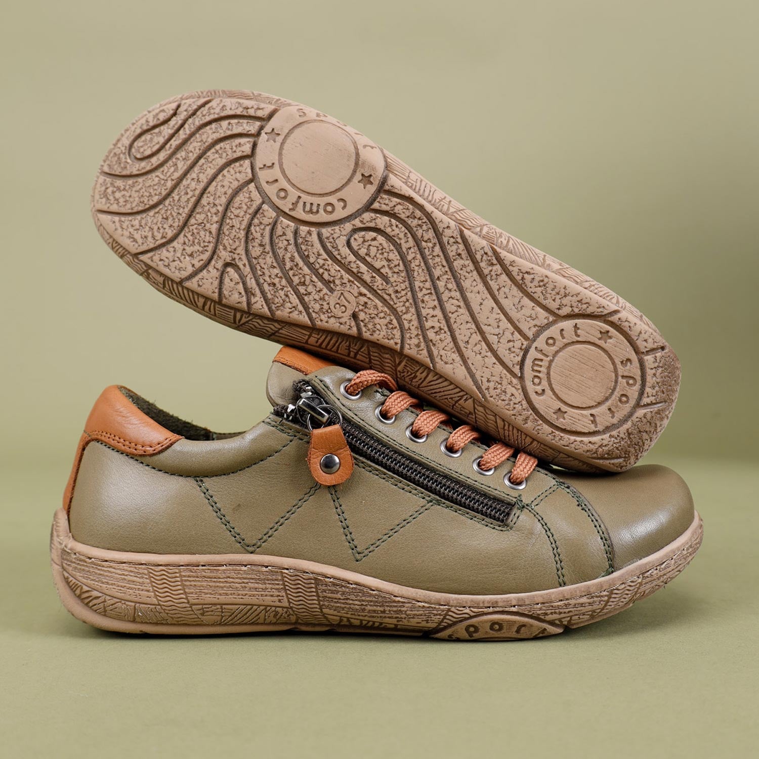 Dobran Kadın Hakiki Deri Yeşil Taba Günlük Ayakkabı