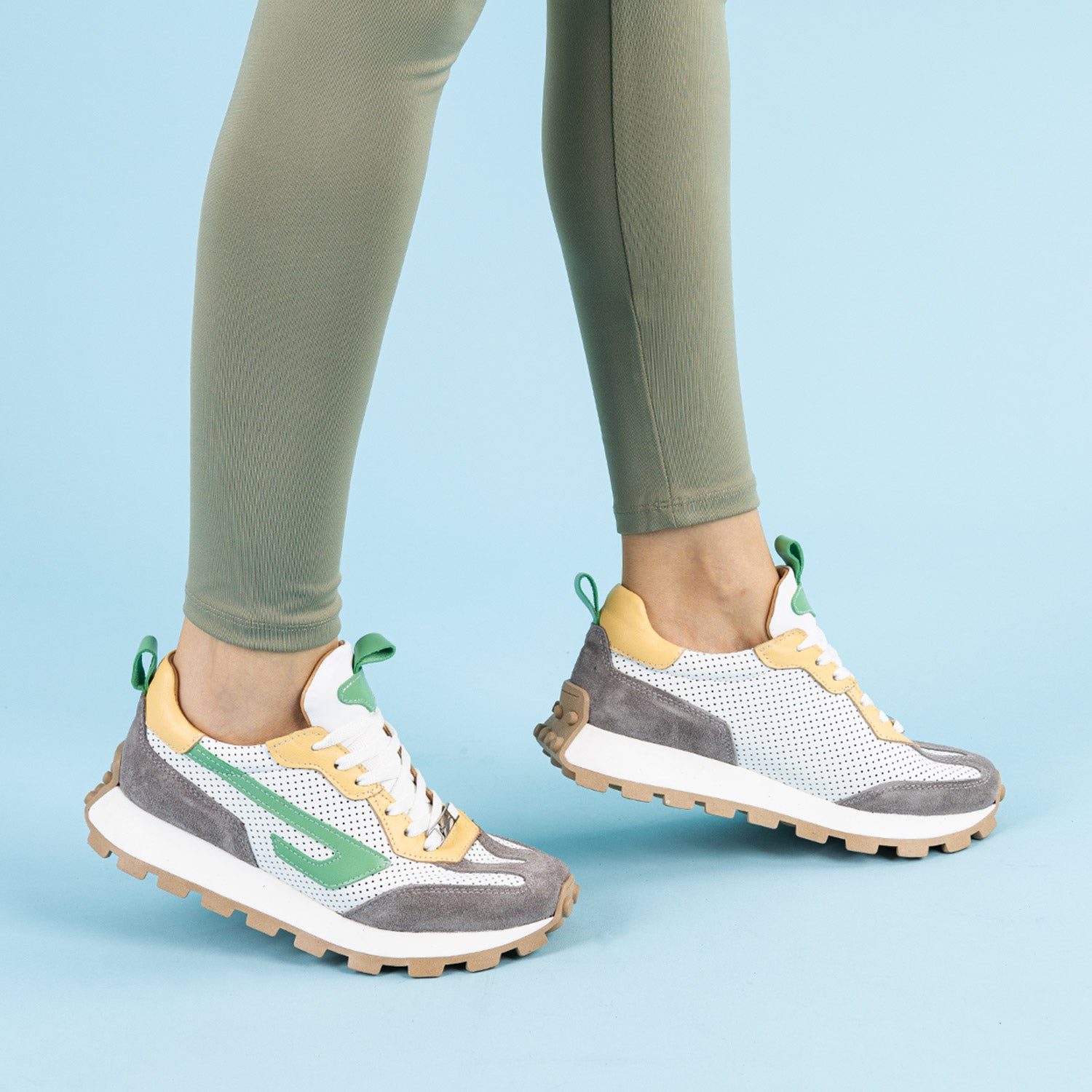 Eleganza Kadın Hakiki Deri Beyaz Gri Spor Ayakkabı