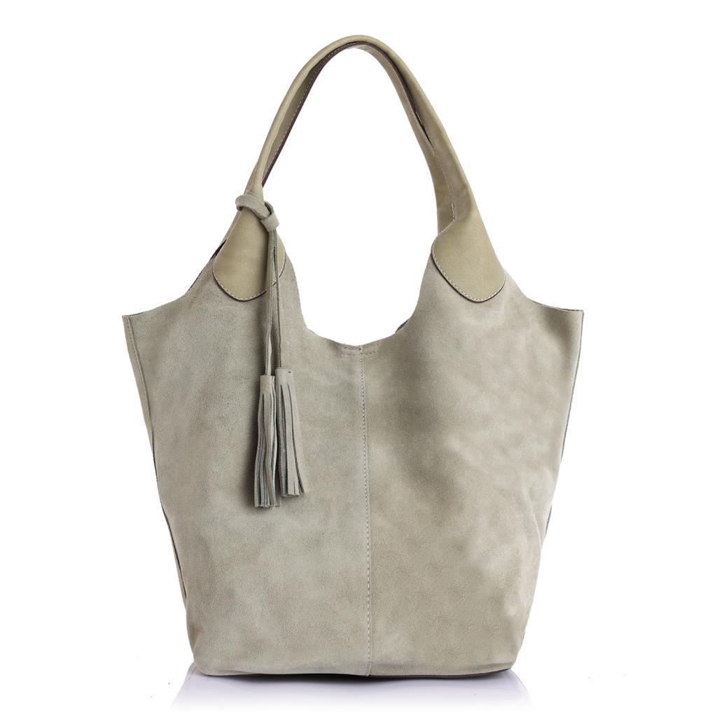 Elena Hakiki Deri Süet Omuz Çantası