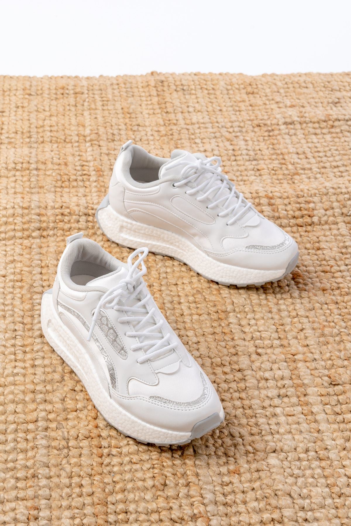 Fensony Kadın Beyaz Saten Spor Ayakkabı