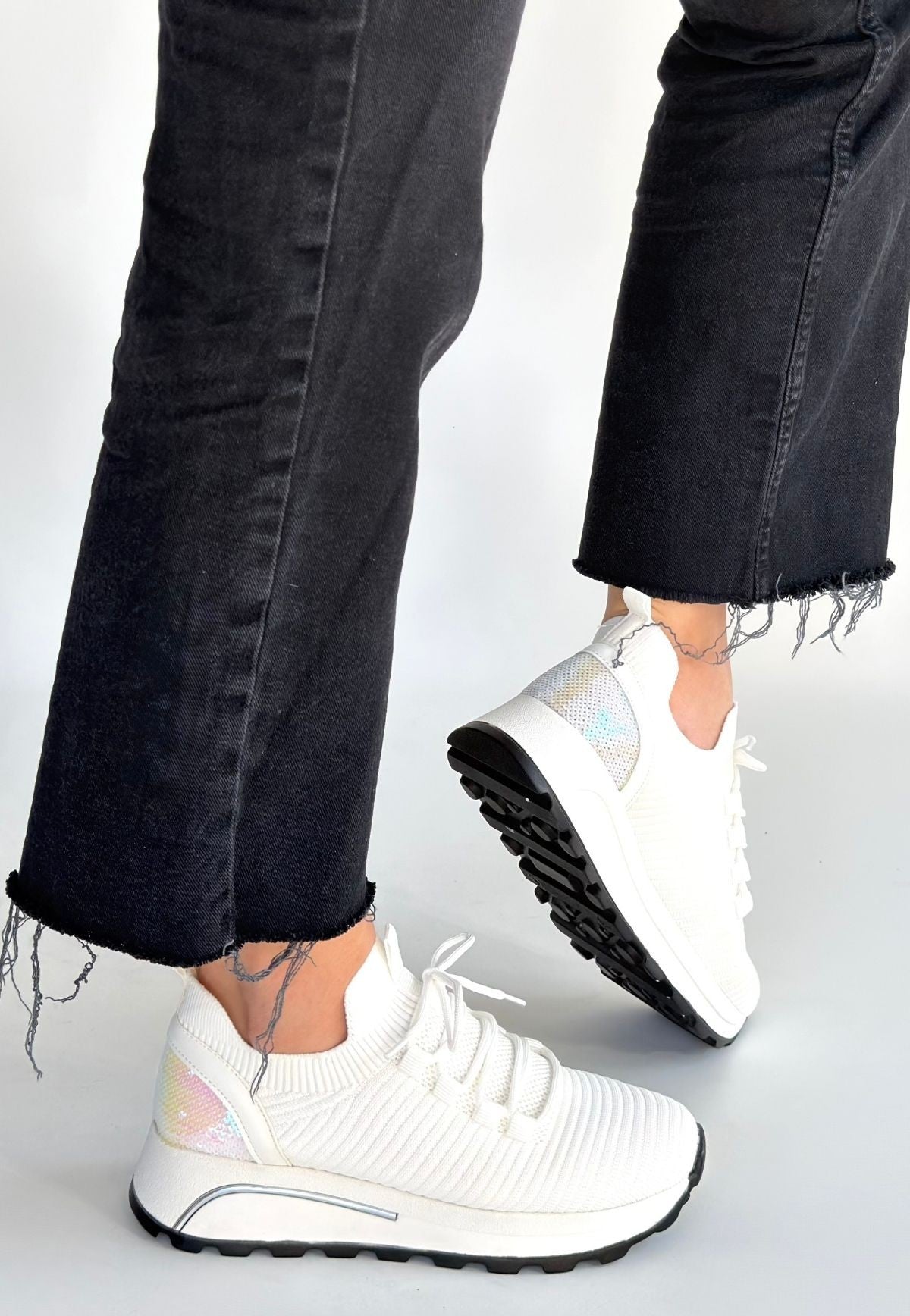 Feort Kadın Beyaz Triko Bağcıklı Spor Ayakkabı